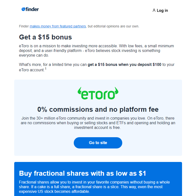 Get a $15 bonus with eToro