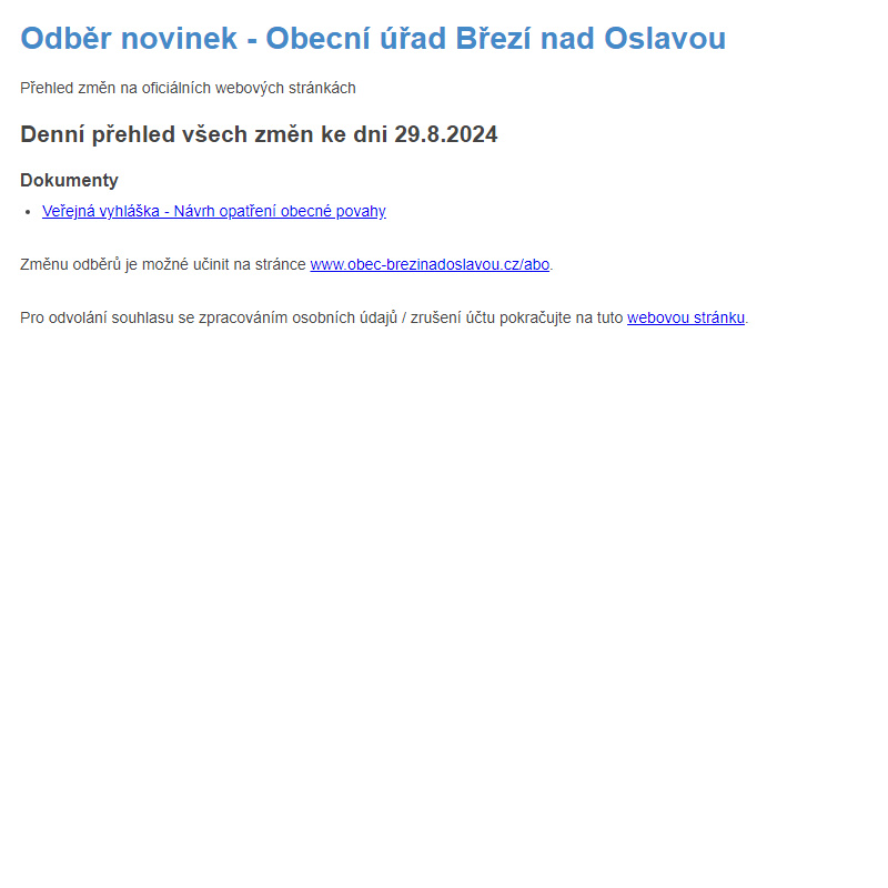 Odběr novinek ze dne 29.8.2024