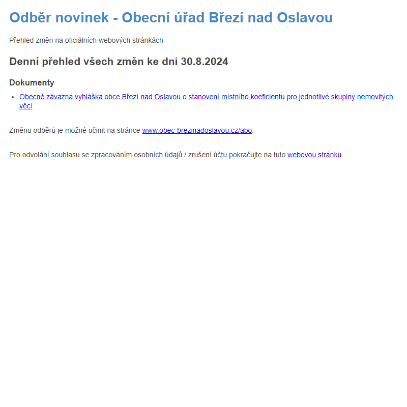 Odběr novinek ze dne 30.8.2024