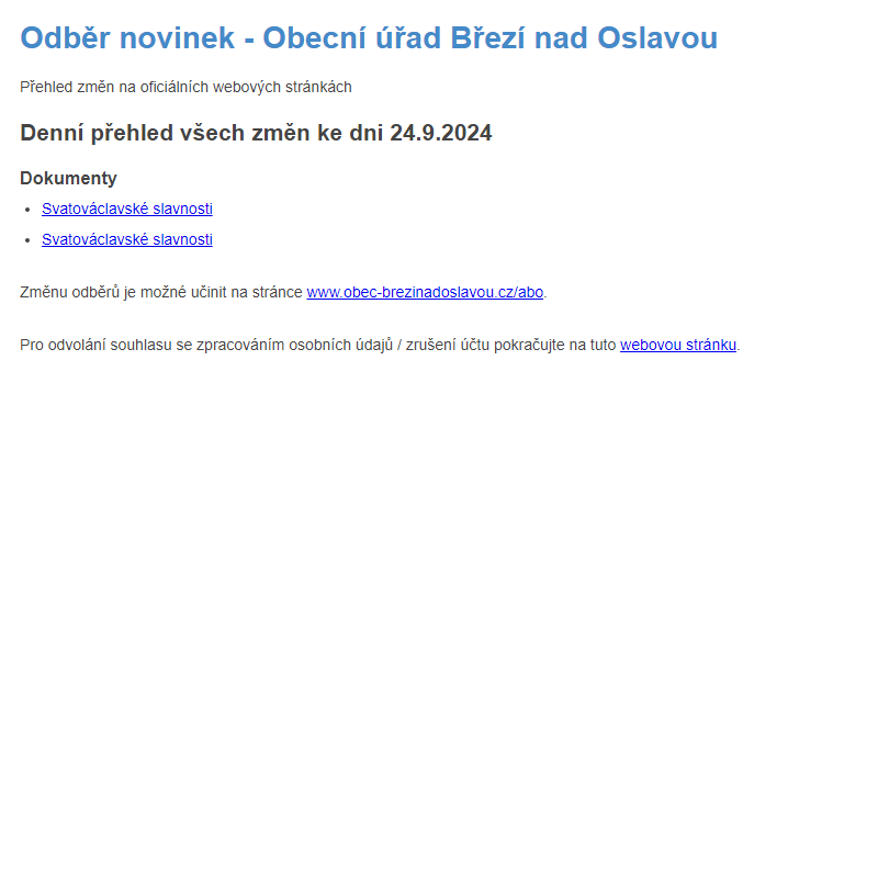 Odběr novinek ze dne 24.9.2024