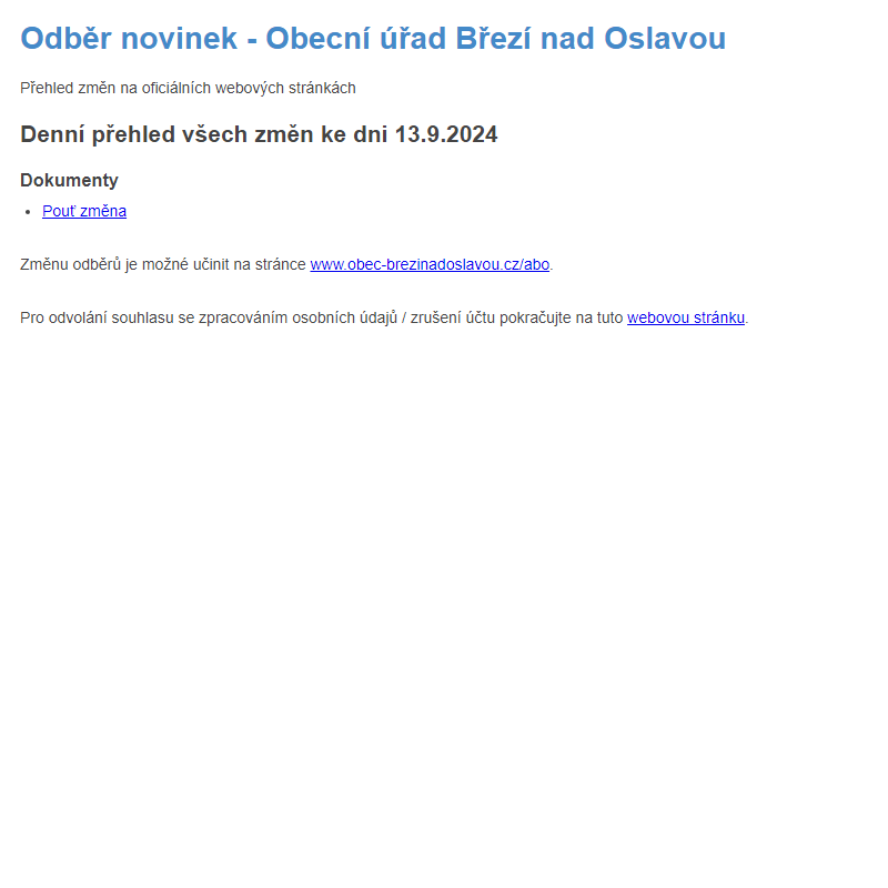 Odběr novinek ze dne 13.9.2024