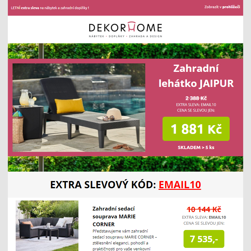 Tipy na relax doma nebo na zahradě _ extra slevový kód jen DNES _