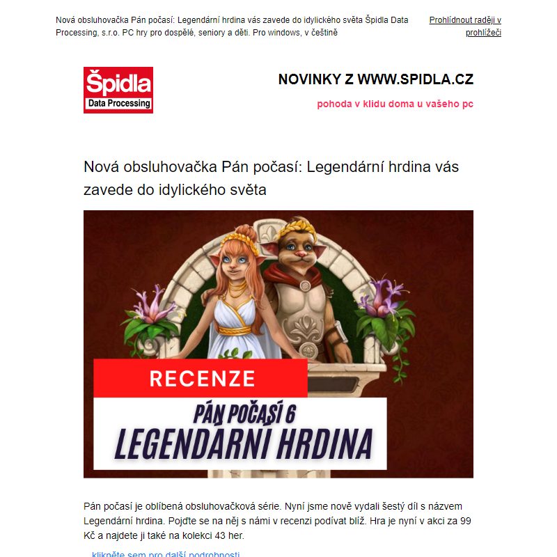 Nová obsluhovačka Pán počasí: Legendární hrdina vás zavede do idylického světa