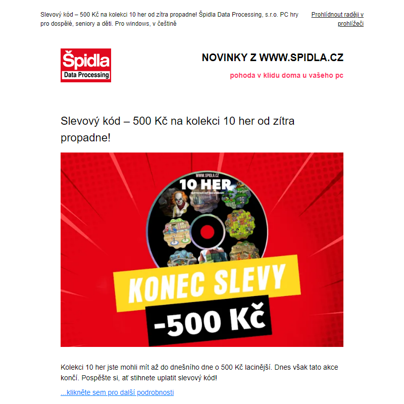 Slevový kód – 500 Kč na kolekci 10 her od zítra propadne!