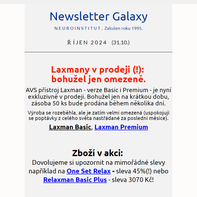 Mimořádné informace! Galaxy říjen 24.