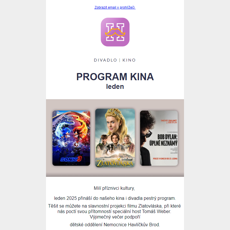 Program kina a divadla na měsíc leden