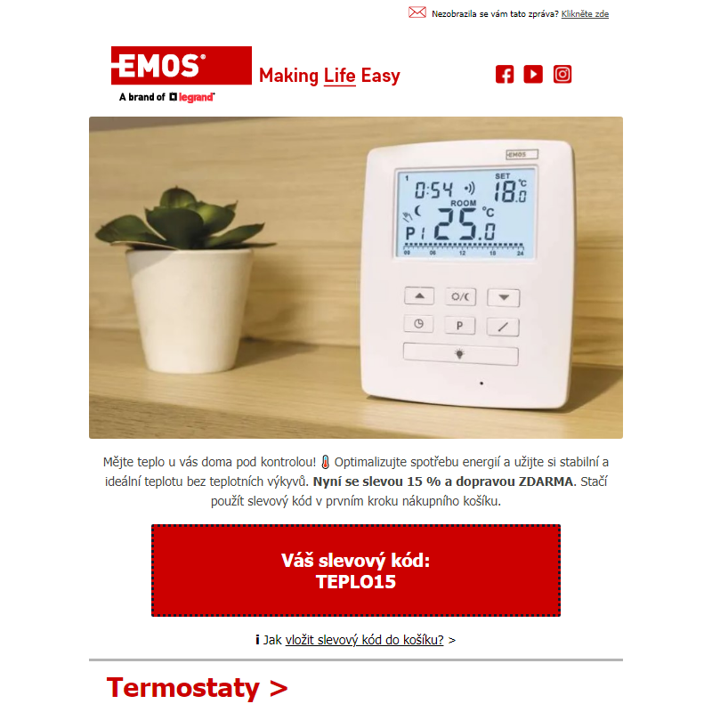 Sleva 15 % na termostaty __