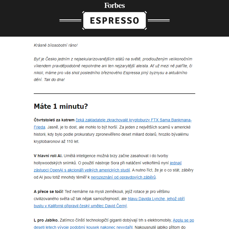 Víkendové Espresso: AI v hlavní roli, rotující Lynch a stamilionové slaďárny