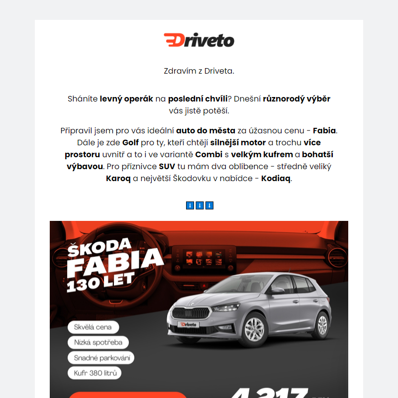 _ SKLADOVKY na operák od 4217 Kč měsíčně - Fabia, Golf, Karoq, Kodiaq _