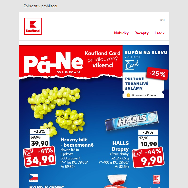 Hrozny bílé bezsemenné 500 g za 34,90 Kč s Kaufland Card - nabídka na víkend je tu!