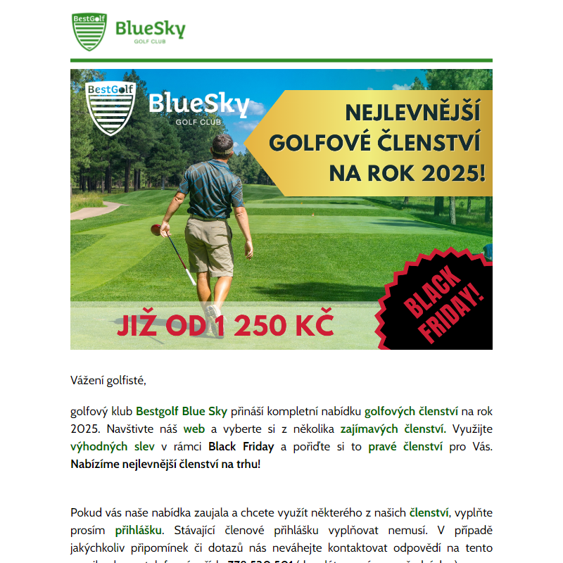 Nejlevnější členství v ČR. Golfové členství na rok 2025.