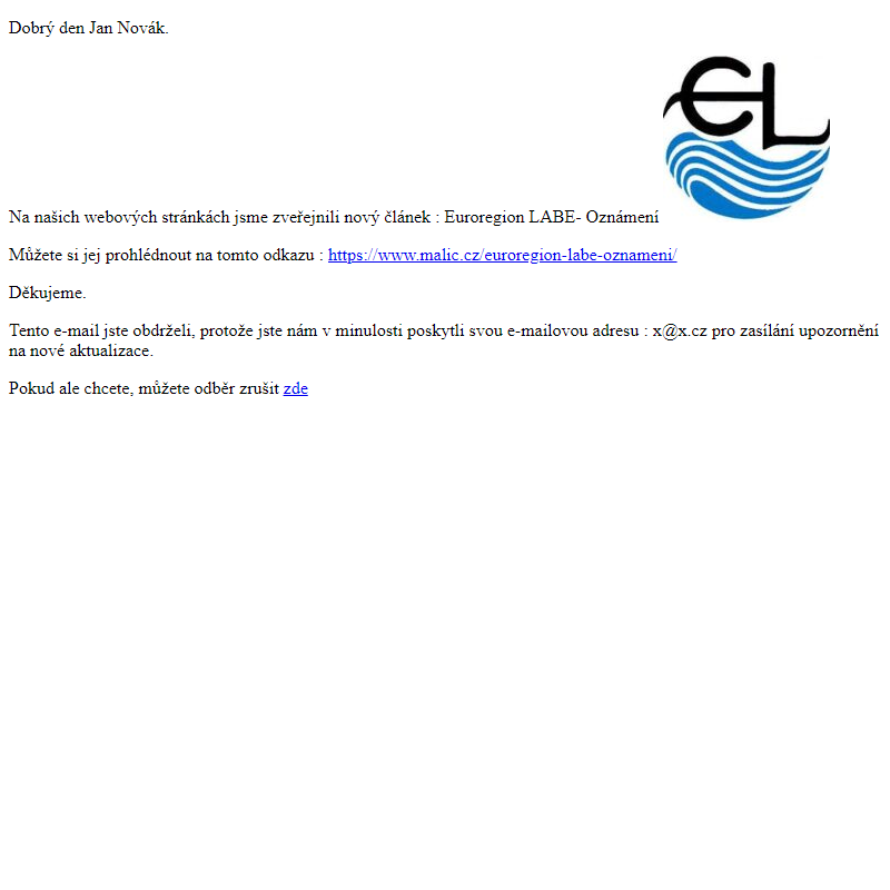 Publikován nový článek - Euroregion LABE- Oznámení