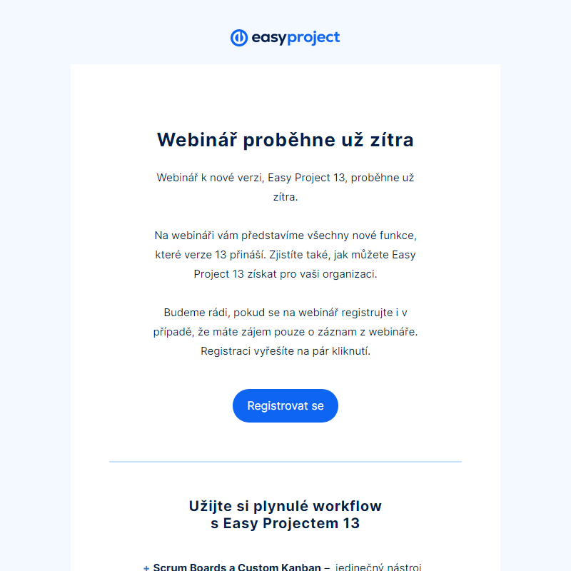 Webinář Easy Project 13 proběhne už zítra