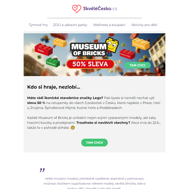 Sleva 50 % na muzeum plné kostiček Lega _