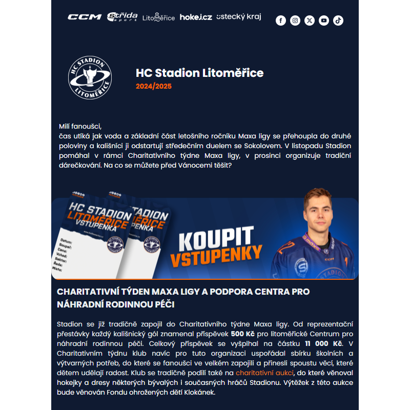 Newsletter HC Stadion Litoměřice - Memoriál Václava Rubeše, Charitativní dárečkování