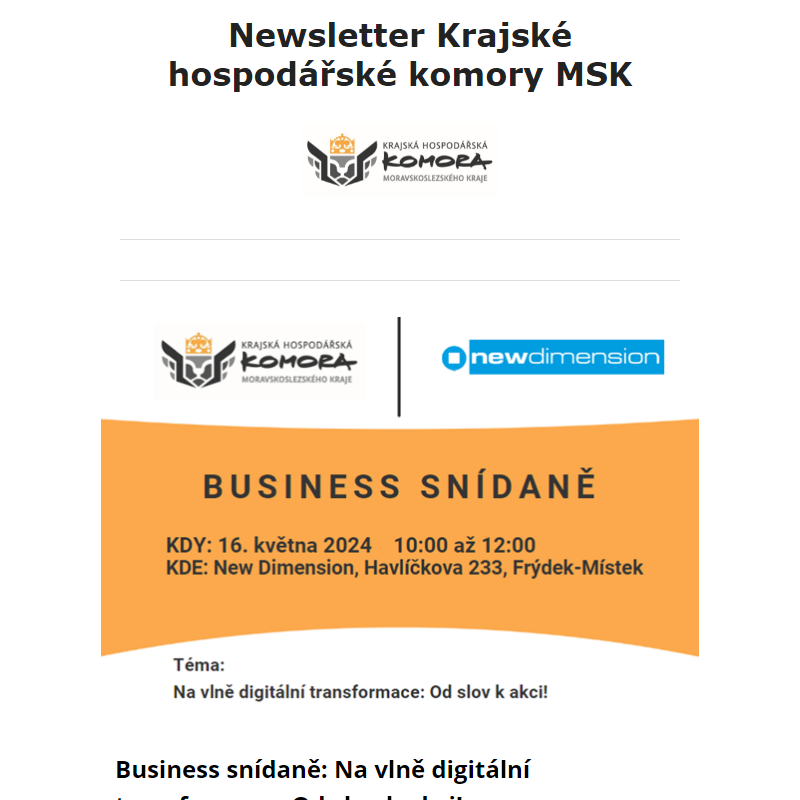 Newsletter Krajské hospodářské komory MSK 30. 4. 2024
