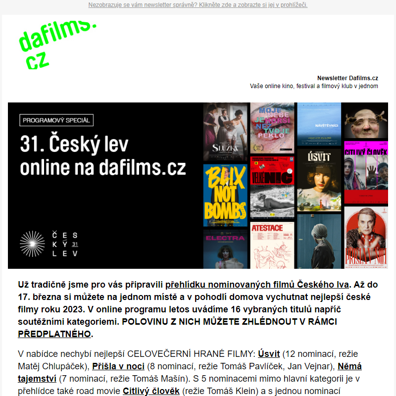Filmy 31. Českého lva online!