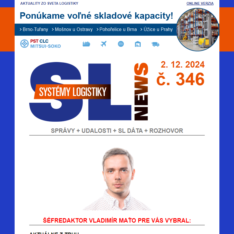 SL NEWS 346: NKÚ kritizuje štátne priemyselné parky, P3 pripravuje nový projekt pri Sládkovičove, konal sa logistický kongres Slovlog 17... a ďalšie novinky