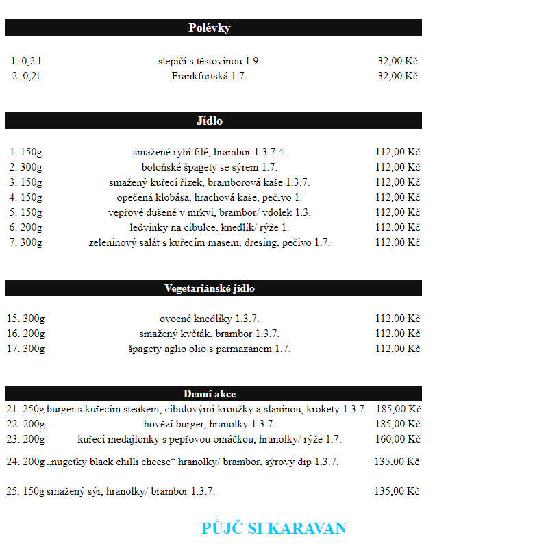 Jídelní lístek - Restaurace pod Bránou