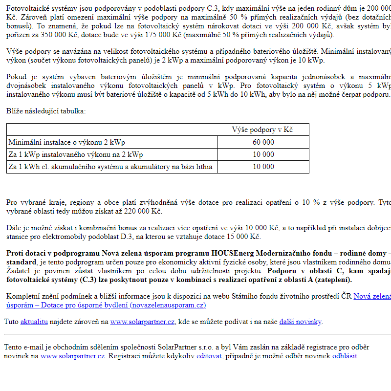 Dotace v podprogramu Nová zelená úsporám programu - rodinné domy - 