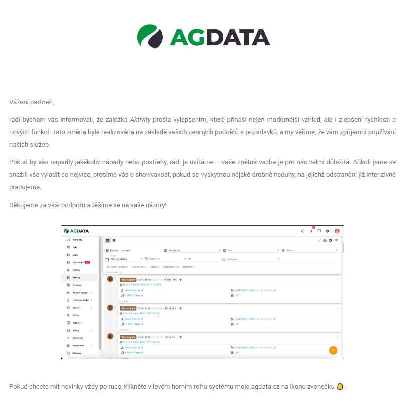 _ Nové aktivity v systému AGDATA