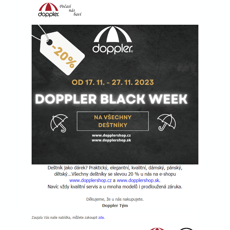 Doppler black week -20% na deštníky