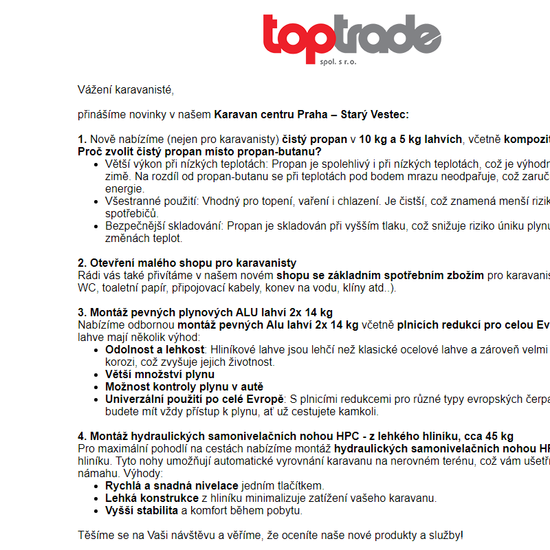 Novinky v karavan centru Praha-Starý Vestec