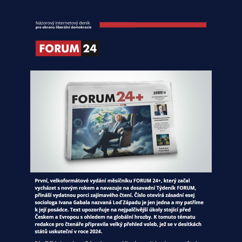 Vyšly největší noviny v Česku: FORUM 24+. Přinášejí rozhovor s Kalouskem a největší českou křížovku