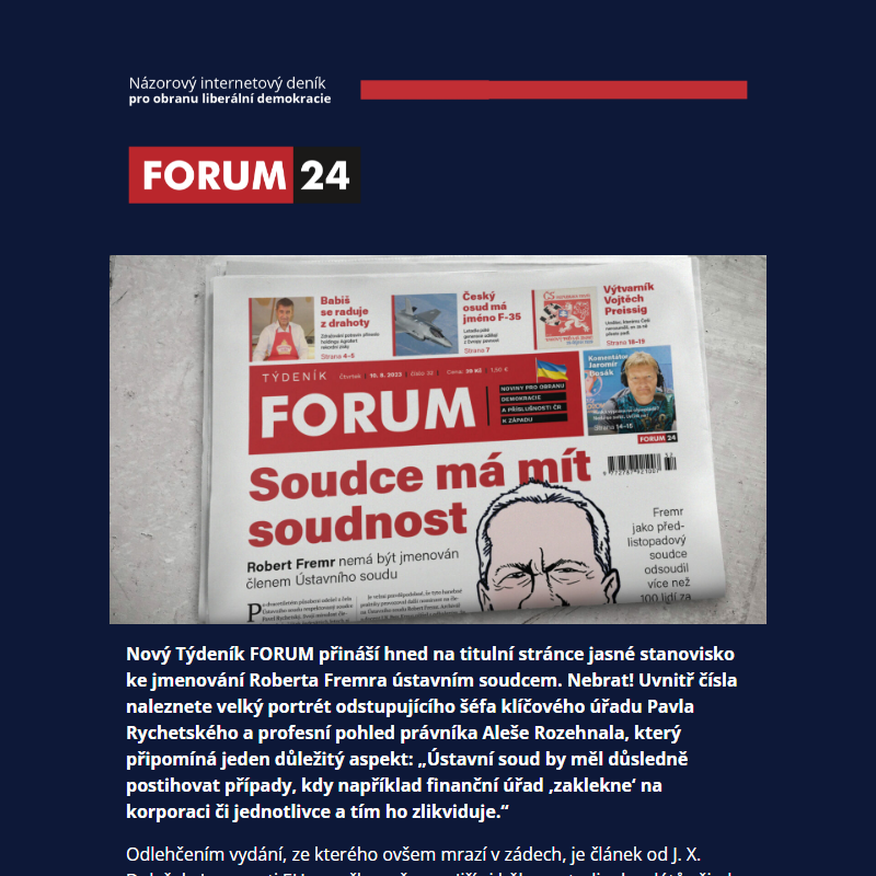 Nový Týdeník FORUM má jasno. Fremrovo jmenování by znevážilo Ústavní soud.