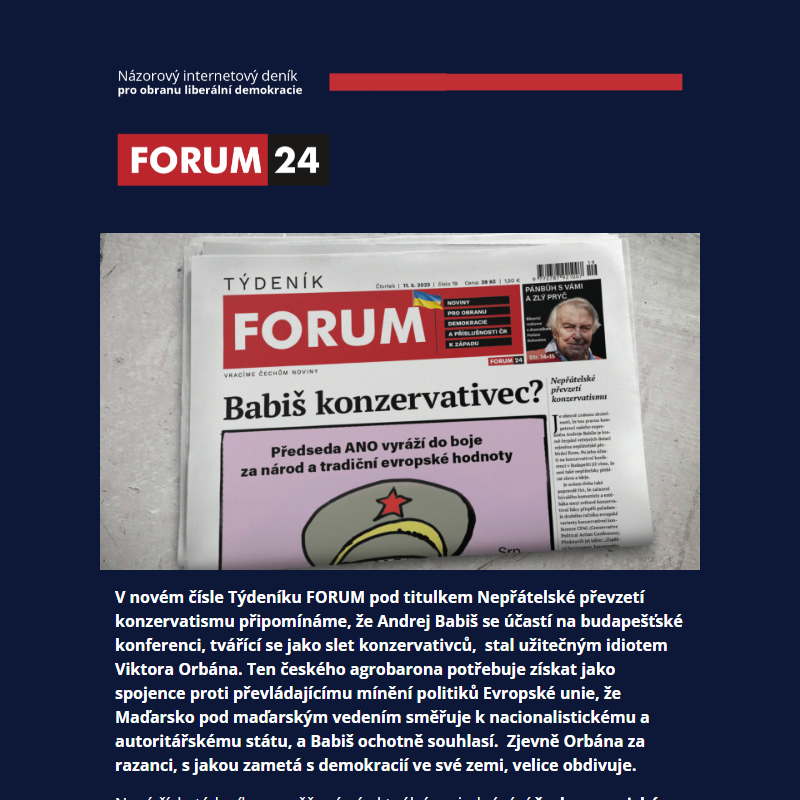 Nový Týdeník FORUM: Babiš dělá Orbánovi užitečného idiota