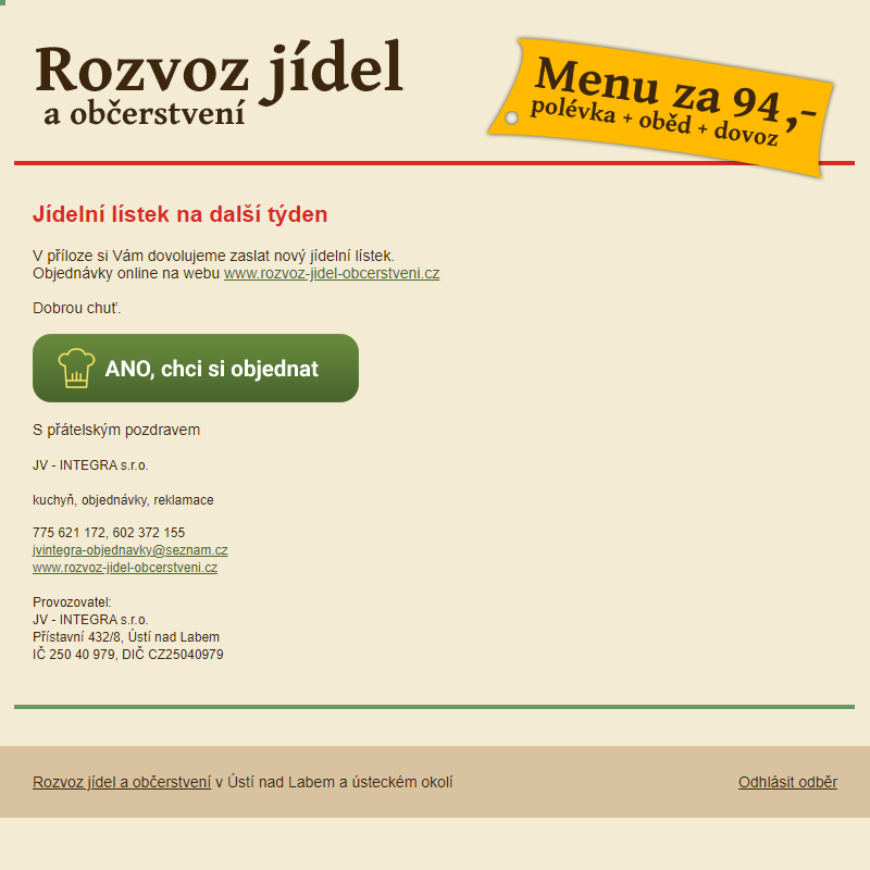 Jídelní lístek č. 0225 / 6. 1. 2025 – 10. 1. 2025