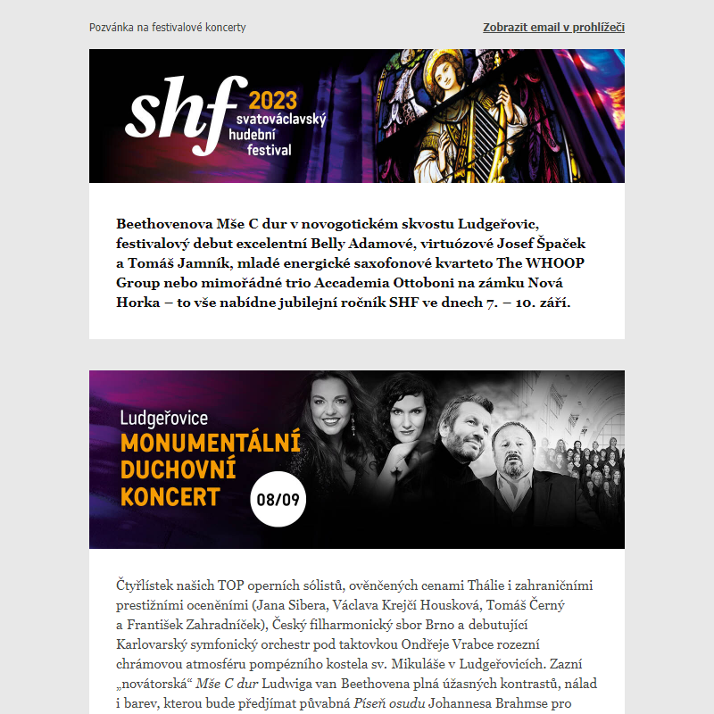 Monumentální duchovní koncert i špičkové komorní projekty SHF
