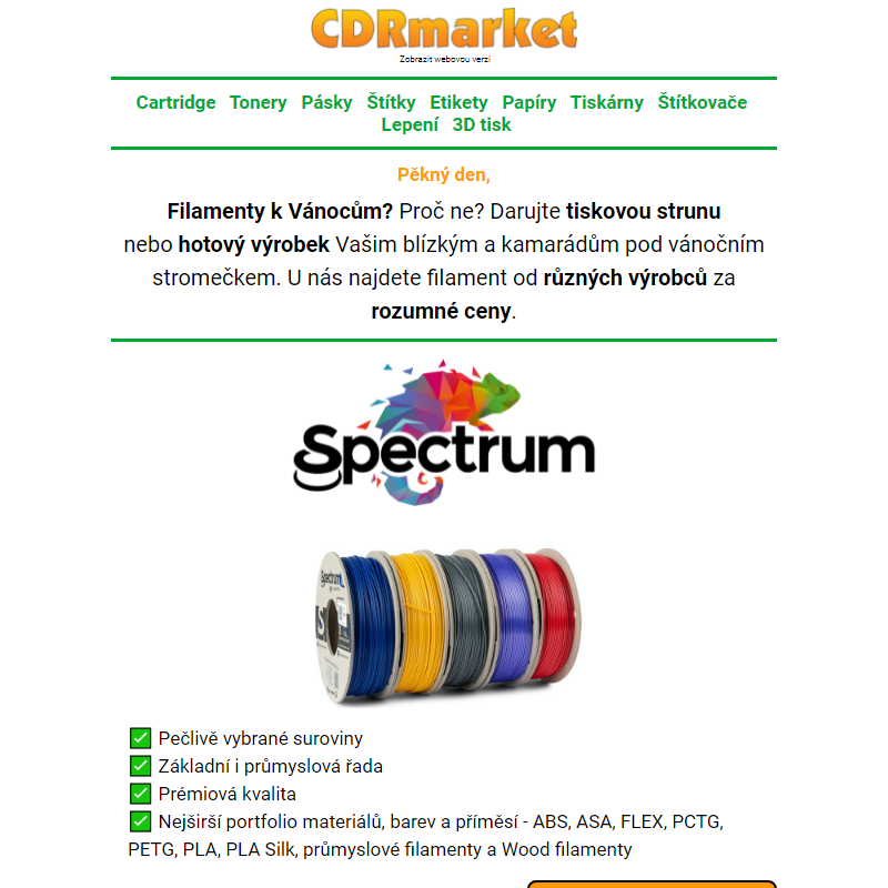 Darujte sobě nebo Vašim blízkým pod stromeček 3D filament