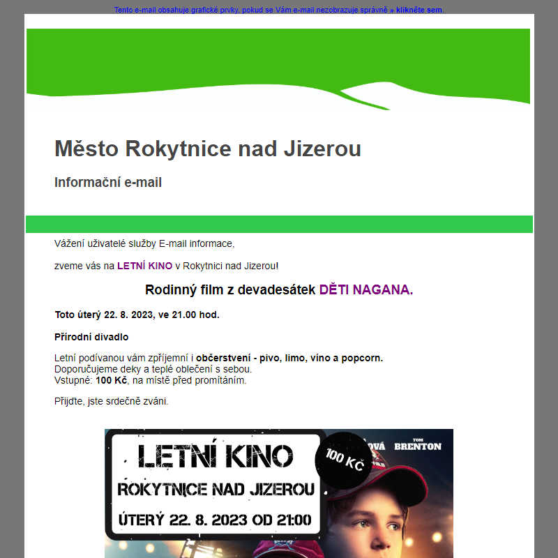 POSLEDNÍ letní kino v Rokytnici - JIŽ ZÍTRA - úterý 22. 8. 2023 od 21.00 hodin