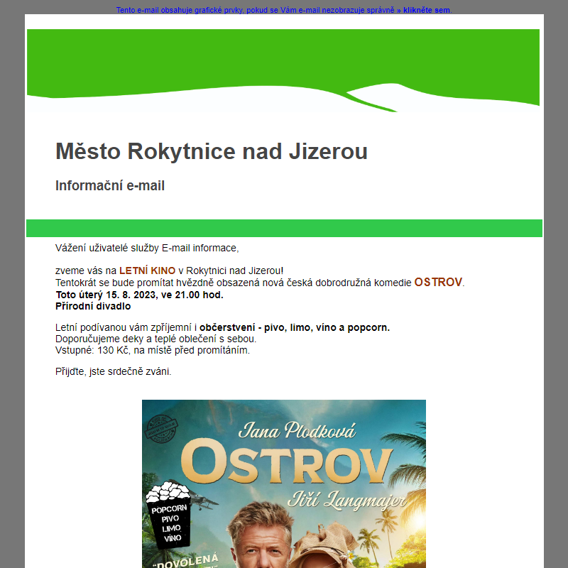Letní kino v Rokytnici - JIŽ ZÍTRA - úterý 15. 8. 2023