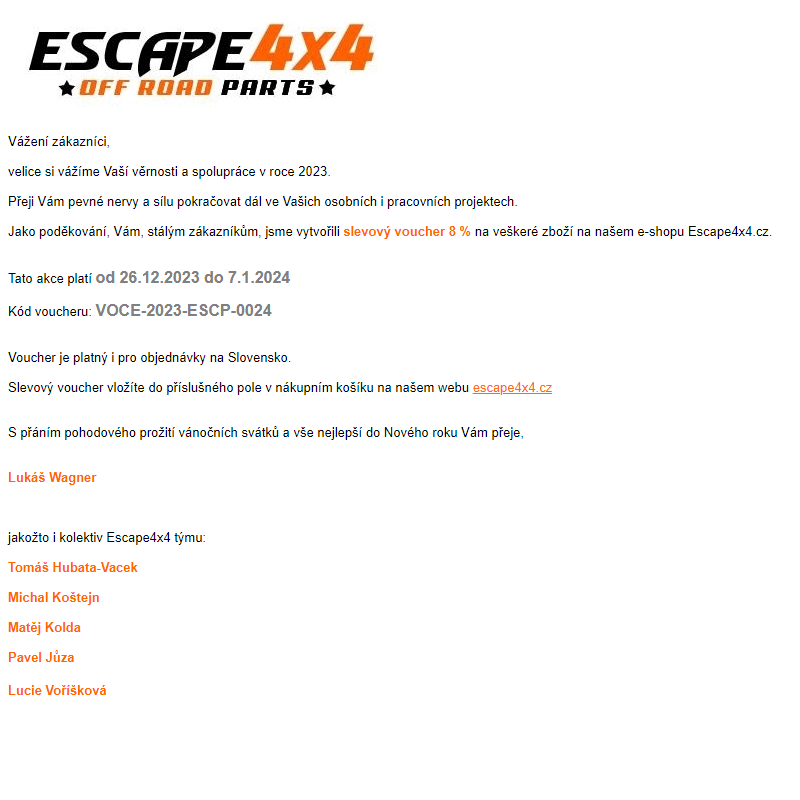 Escape4x4.cz - Poděkování za spolupráci v roce 2023