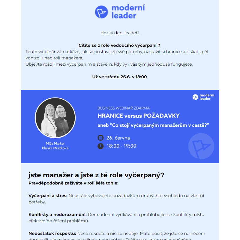 Vyčerpává vás práce manažera?| Webinář zdarma: Hranice versus požadavky