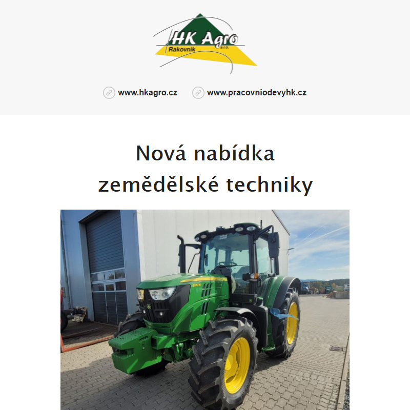 Nová nabídka zemědělské techniky a náhradních dílů.