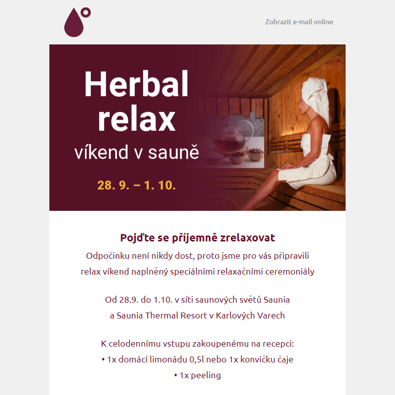 Herbal víkend v saunových světech SAUNIA od 28.9. do 1.10.