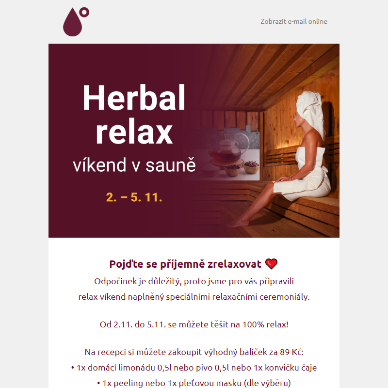 Herbal relax víkend v saunových světech Saunia od 2.11. do 5.11.