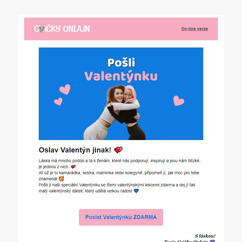 Pošli unikátní Valentýnku ZDARMA _