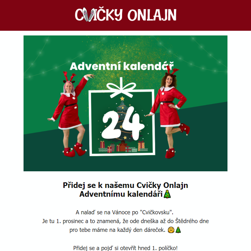 Adventní kalendář Cvičky Onlajn je odemčený _