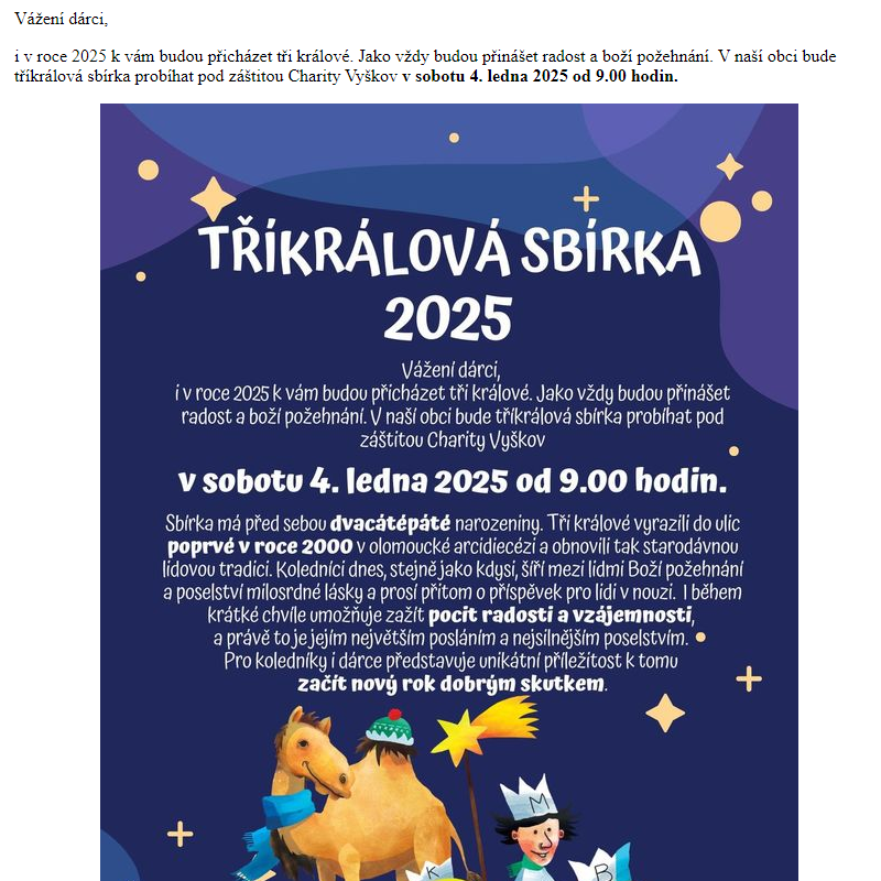 Tříkrálová sbírka 2025