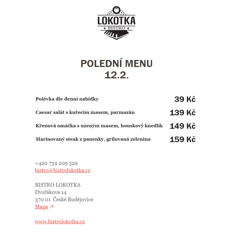 Polední nabídka Bistro Lokotka