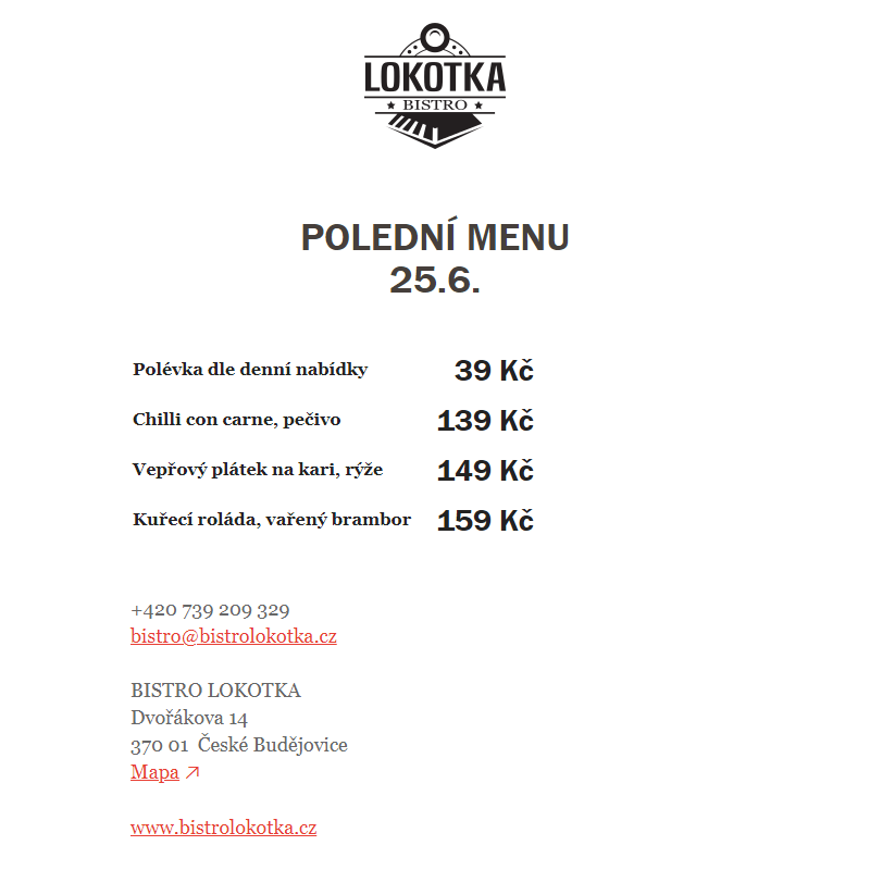 Polední nabídka Bistro Lokotka