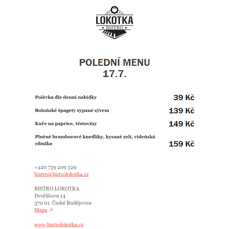 Polední nabídka Bistro Lokotka