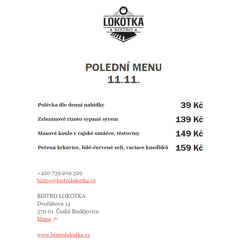 Polední nabídka Bistro Lokotka