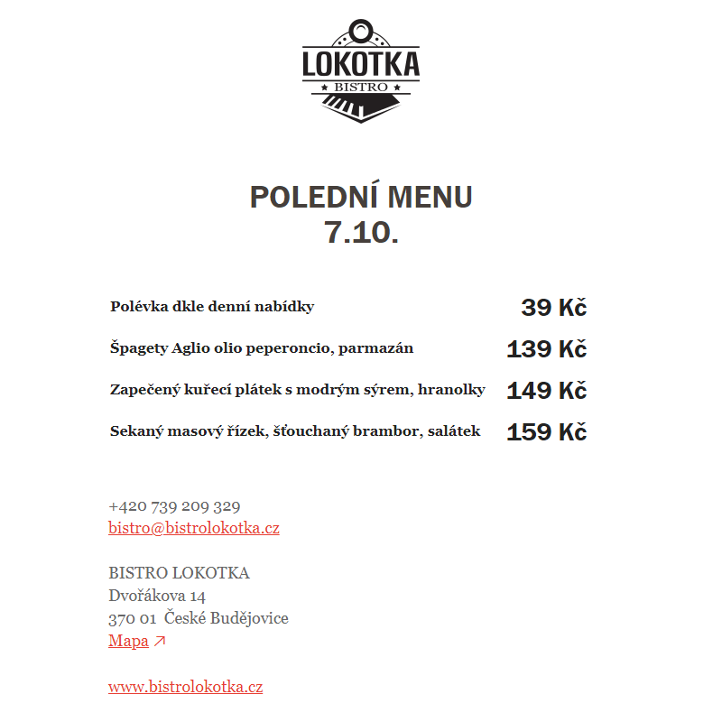 Polední nabídka Bistro Lokotka