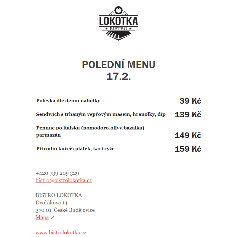 Polední nabídka Bistro Lokotka