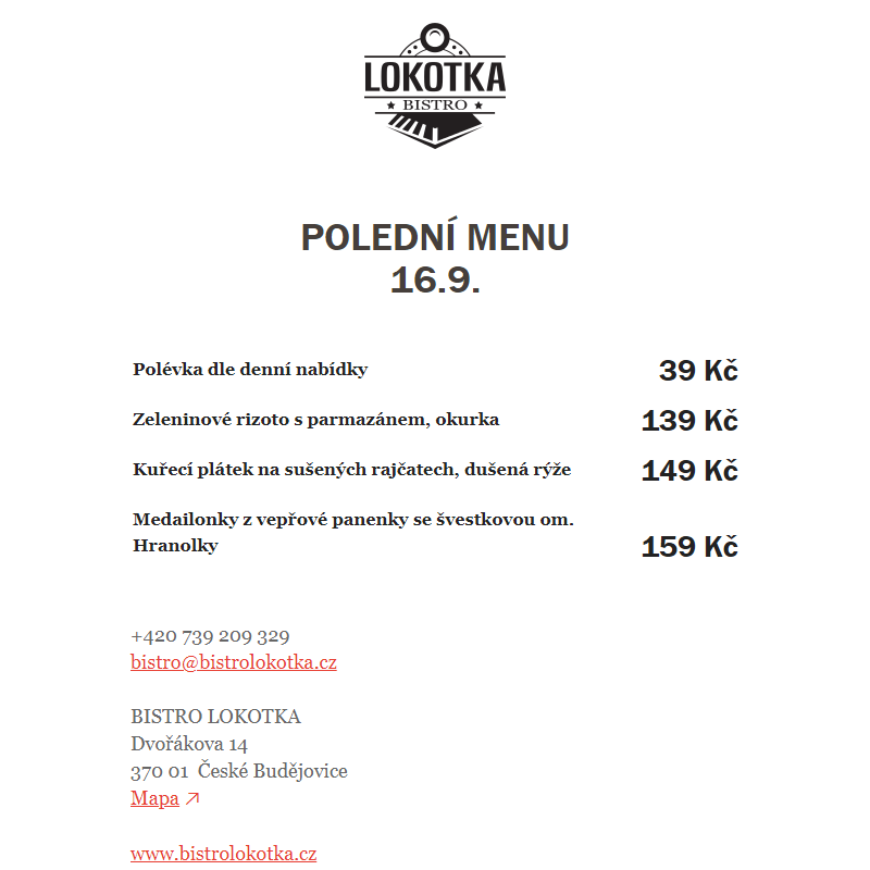 Polední nabídka Bistro Lokotka